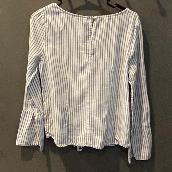 Nanette Lepore size small striped slit bell sleeved blouse with studded details - Picture 4 of 9